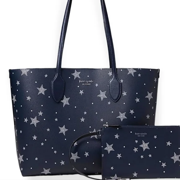 NWT KATE SPADE New York Bleecker Starlight Large Tote BLUE LEATHER Bag - Picture 1 of 10